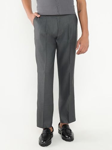 Image of SHOWOFFFF Men Solid Formal Trousers | Viscose Rayon Trouser for Mens | Low-Rise Loose Fit Cropped Trousers for Men's