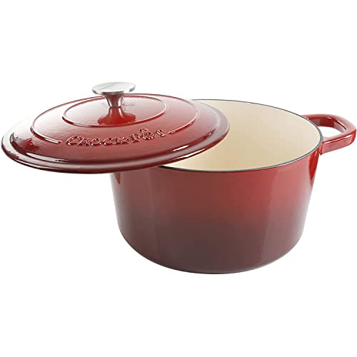 Image of Crock-Pot Artisan 3-Quart Round Enameled Cast Iron Dutch Oven - Gradient Red, Durable Heavy-Duty Cookware for Slow Cooking, Roasting, Baking with Lid