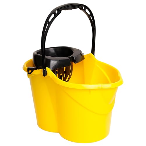 MAYA Cubo Ovalado con Escurridor de 15L. con Asa Ergonómica. Escurridor Gris. Fabricado en PPL. Amplia Variedad de Colores. (Amarillo)