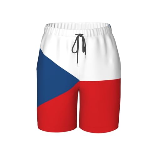 Flag of The Czech Republic Small Youth Beach Pants, Soft and Breathable, with Drawstring Waist, Suitable for Sports and Leisure. Black