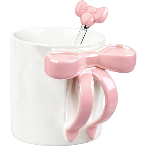 Disoza 350 ML Rosa Schleife Kaffeebecher Cute Mug Porzellan Kaffee Tee...