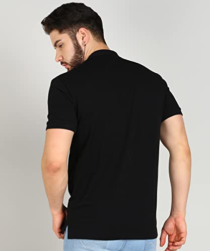 Image of Alan Jones Clothing Men's Cotton Regular Fit Mandarin Collar Solid Polo T-Shirt