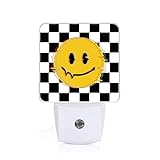 GANTINIR Smile Face Night Light, Plug-into Black and White Checkered Nightlight White LED Lamp, Energy Efficient Decor Desk Lamp for Bedroom Hallway Stairs Bathroom