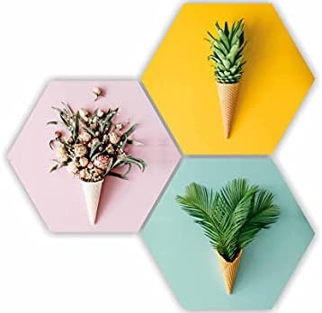 SAF Preety Floral Flower and Leaf in Cone Pot 3 Piece UV Textured Multi-Effect Self adheshive Painting 17 Inch X 17 Inch SANFHX141,Multicolour