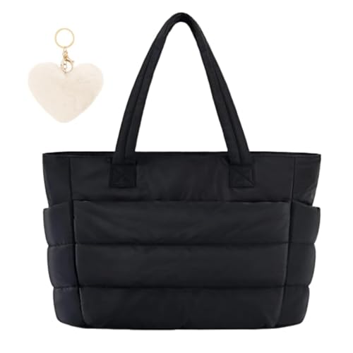 Sac à main matelassé femme grand format en nylon noir Aucuu