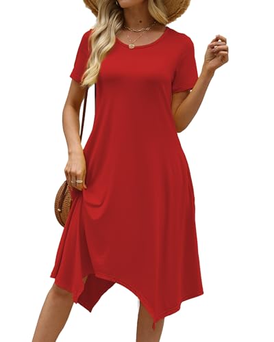 Image of COSSEN Women's 2026 Summer Midi Dress Crew Neck Short Sleeve