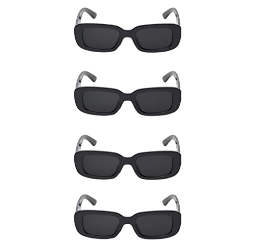 Image of Retro Rectangle Sunglasses for Women & Men | UV400 Protection | Trendy Thick Frame Fashion Eyewear | Lightweight Casual Shades | Black & White Combo Pack