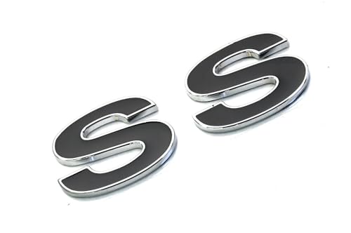 Image of 2Pc 1996-2002 Camaro SS Fender Emblem 3D Badge Nameplate Letter Sticker 12369966R Replacement for SS (Silver Black)