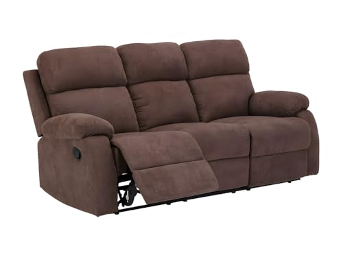 Canapé relax 3 places manuel tissu marron TOLZANO VENTE-UNIQUE.COM