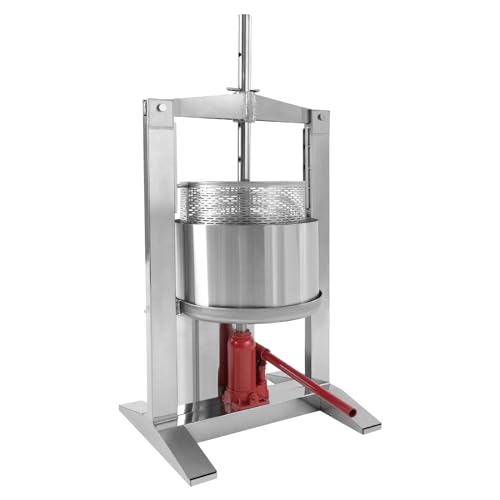 20 L/5.28 Gal Fruit Wine Press Machine, Commercial Stainless Steel Manual Barrels Press Machine with Hydraulic Jack and Leaky Bucket & Splash-proof Bucket for Grapes Citrus and Oranges Press