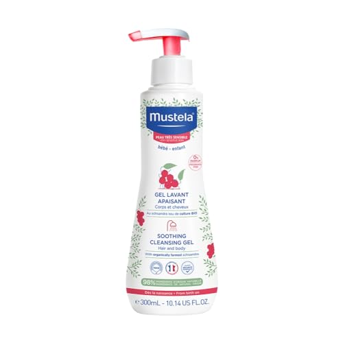 Mustela Gel Lavante Calmante 300ml para Pele Muito Sensível ou Sensibilizada – Sabonete Líquido Corpo e Cabelo Para Bebês e Crianças - Sem fragrância - Feito Com 98% De Ingredientes De Origem Natural