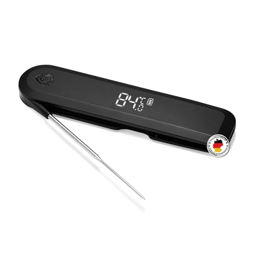 BURNHARD Einstich-Thermometer klappbar, Grillthermometer + Lederschutzhülle, Bratenthermometer,...