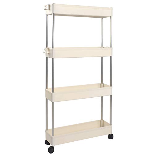 SOLEJAZZ Slim Storage Cart 4-Tier Slim Mobile Shelving Unit Rolling Bathroom Carts, Rolling