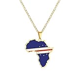 SHOUJIQQ Hip Hop Africa Map Pendant Necklaces - Retro Ethnic Maps Flag Charm Pendant Necklace for Women Men Clavicle Chain Sweater Thin Chain Jewelry Party Gift,Cape Verde,50Cm
