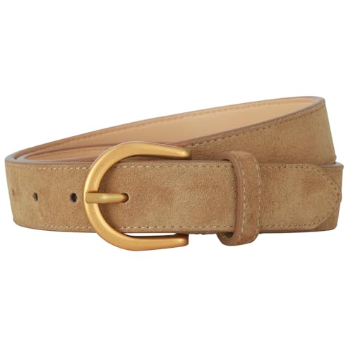Women's Suede Belt for Jeans Dresses Pants Fashion Ladies Genuine Leather Belt with Gold Buckle