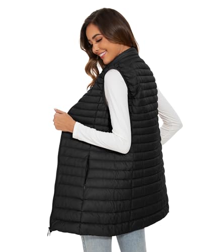 Long Puffer Vest for Women Winter Lightweight Down Vest Black Womens Vests Outerwear Sleeveless Jacket with Pockets2