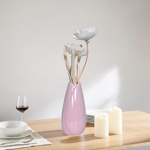 Image of Cortina Ceramic Flower Vase for Home Decor | Flower Vase for Dining Table | Nordic Modern Boho Style Decorative Ceramic Vase | Aesthetic Flower Vase for Office - 26X10 CM - Purple - 1 Pc
