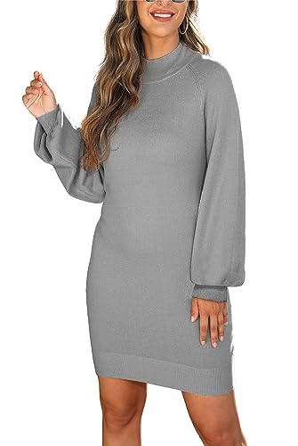 Image of GRECERELLE 2026 Womens Fall Winter Mock Neck Mini Pullover Sweater Dress | Long Sleeve Ribbed Knit Bodycon Fit for Parties Date Holidays Daily(XS-2XL)