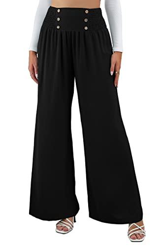 SotRong Pantaloni a Gamba Larga Da Donna Elasticizzati in Vita, Palazzo in Chiffon Tinta Unita, Casual Allentati Da Spiaggia e Yoga, Nero, XXL