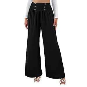 SotRong Wijde Pijpen Zomerbroek voor Vrouwen UK Elastische Taille Pull On Chiffon Uitlopende Palazzo Broek Losse Boho Strandbroek Casual Lichtgewicht Yoga Lounge Broek