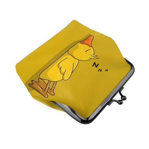 Coin Purse Vintage Bag Lock Wallet Buckle Kiss Lock Change Purse Leather Coin Purse Change Holder Wallet Coin (Cute lazy duck yellow)3