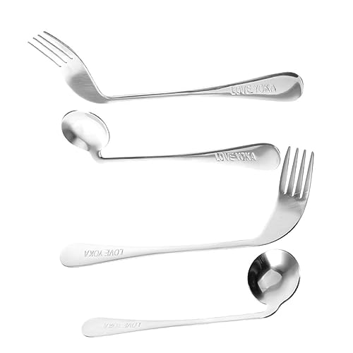 HAPINARY Daptive Angled Utensils for Elderly Long Curved Spoon Fork Set Easy Self-Feeding for Patients Seniors