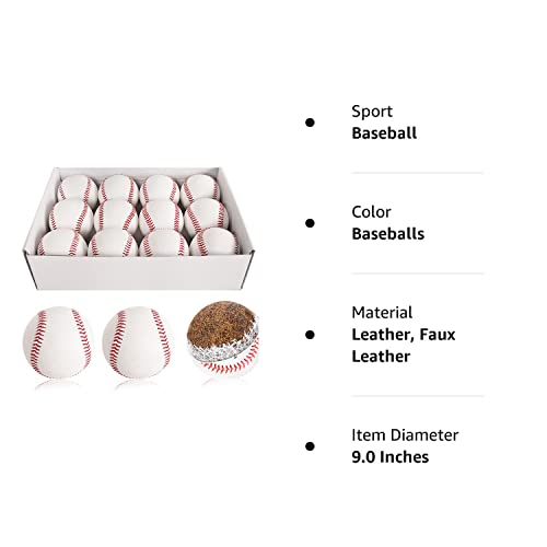 Baisidiwei 12 Pack Standard Size Adult Baseballs Unmarked & Leather Covered Training Ball Practice Baseball For Kids #TOP6