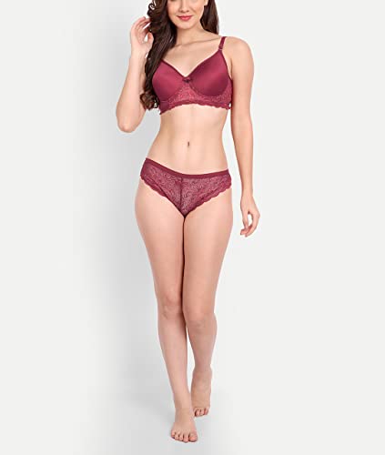 Image of FIMS - Fashion is my style Women Cotton Floral Lace Padded, Non-Wired, Full Coverage, Seamless Bra Panty Set, Multicolor, Lingerie Set