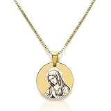 Les Bijoux de Mélanie Collier Médaille Vierge Marie Dorée ou Argent | Pendentif Religieux Gravé Laser Haute Précision | Bijou Spirituel Femme & Enfant | Cadeau Baptême Communion (Or)