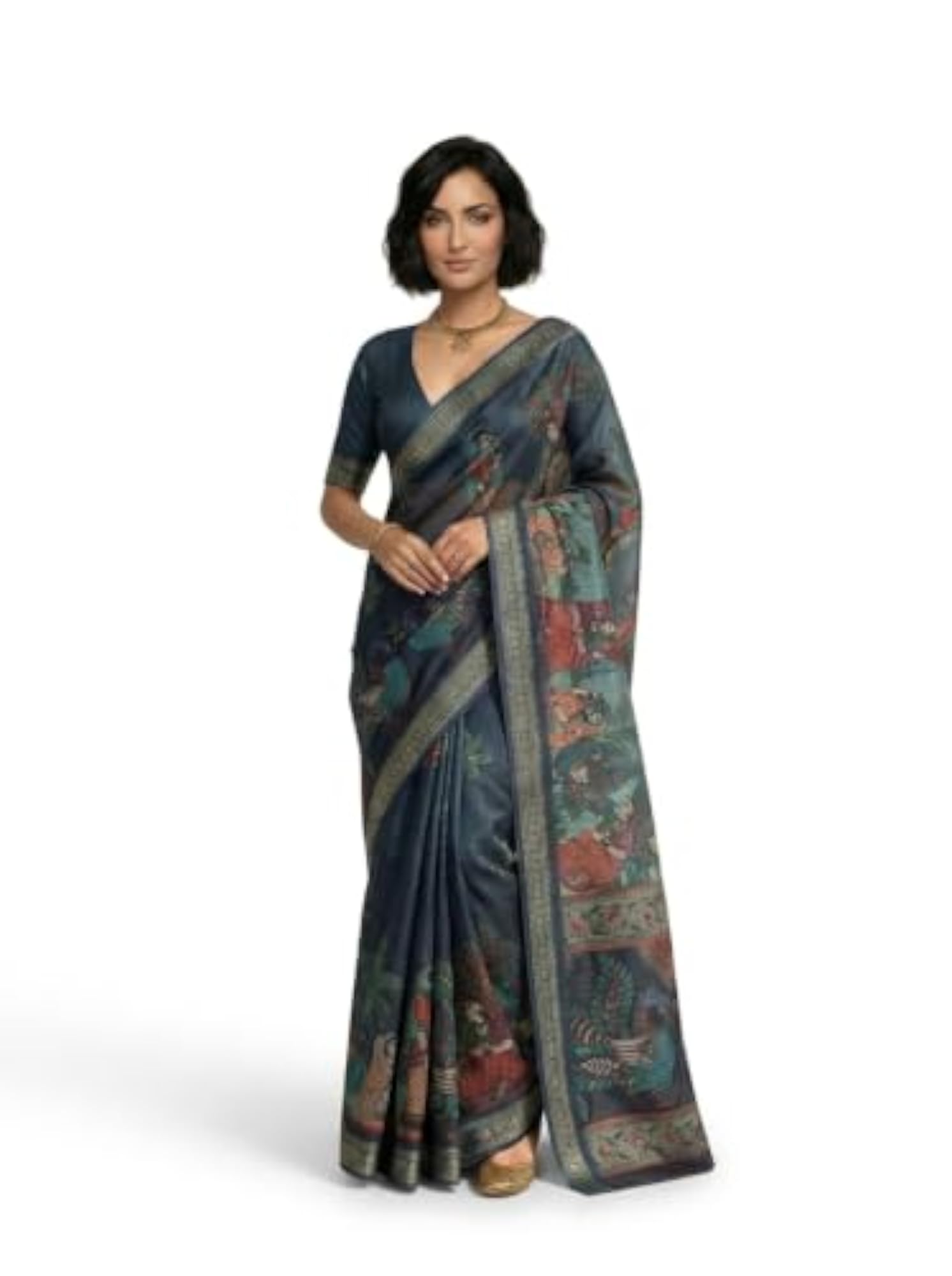 Multicolor Silk Printed Animal Print Saree for Women