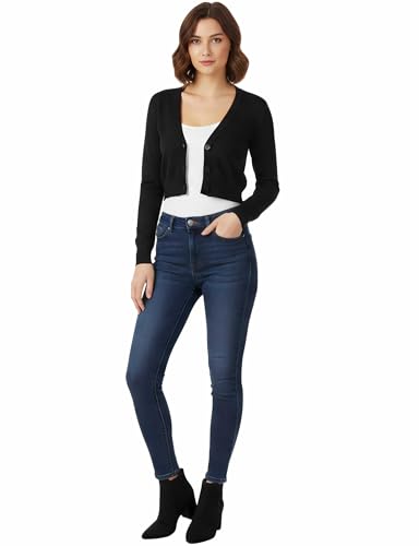Image of Allsense Women's Cropped Bolero Shrug Cardigan | 3 /4 Sleeve, Button Down, Lightweight Knit Sweater