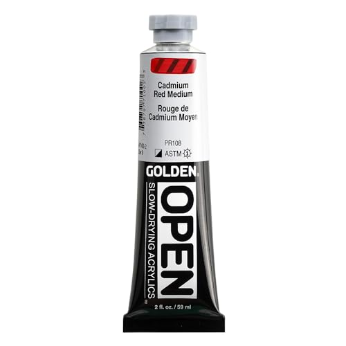 OPEN Slow-Drying Acrylics by GOLDEN, Cadmium Red Medium, 2 fl oz. tube, Professional Acrylic Paint, Semi-Opaque