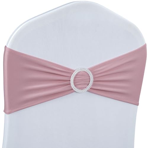 Babenest 50PCS Spandex Chair Sashes Bows with Buckle Dusty Pink