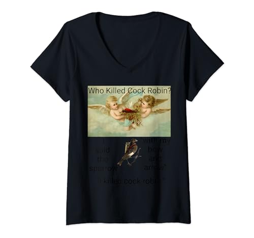 Photo de Femme Qui a tué cock robin ? Vieille comptine anglaise T-Shirt avec Col en V