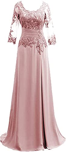Miao Duo Women's Long Lace Applique Long Lace 3/4 Sleeves Evening Formal Long Lace 3/4 Sleeves Evening Formal Celebrity Dress Maxi Wedding Celebrity Mother of Bride Dress Blush 12
