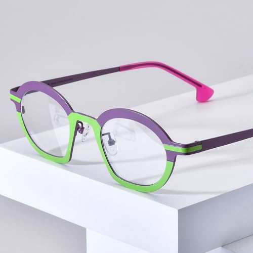 Image of FONEX Colorful Pure Titanium Glasses Frame Women Retro Round Eyeglasses