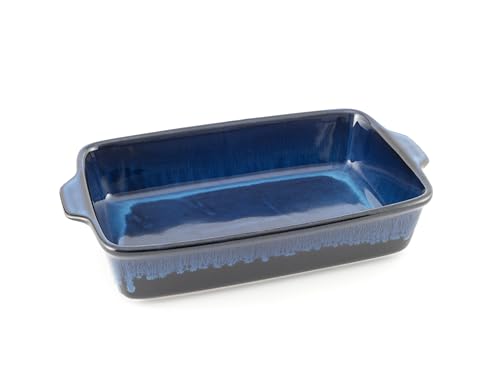 Hanseküche Fuente grande para 4 personas de cerámica de alta calidad, ideal para lasaña, cazuelas, tiramisú, forma de horno, (azul oscuro grande)