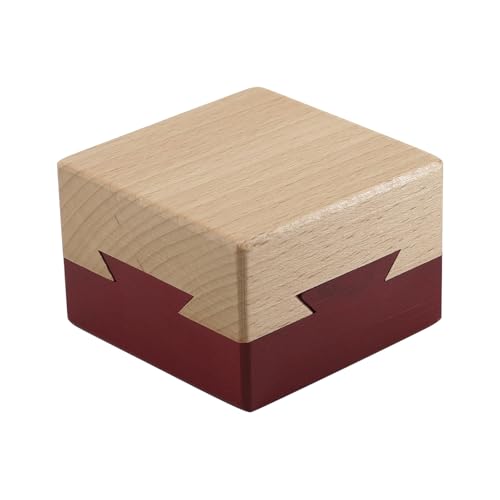 Caja de rompecabezas secreta mágica de madera tallada con acabado rojo antiguo