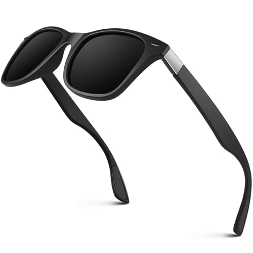 GQUEEN Gafas de sol para hombre y mujer, polarizadas, ligeras, rectangulares, protección 100% UV400, Negro Mate Negro, medium