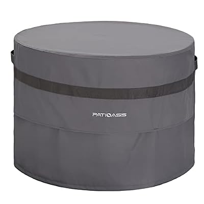 PATIOASIS Grey Round Fire Pit Cover Outoor 36 inch Dia Waterproof Patio Deck Propane Fire Bowl Cover 600D Heavy Duty All Weather Resistant