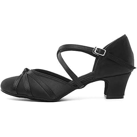 AOQUNFS Women's Satin Latin Dance Shoes Closed Toe Salsa Ballroom Performance Dancing Shoes,YCL117-5,Black,EU40 Cover