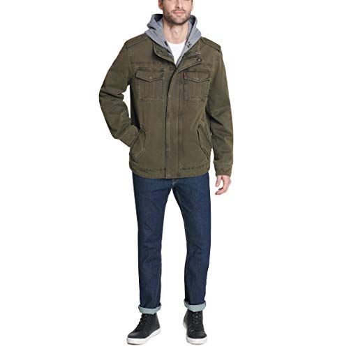 Levi's Mens Washed Hooded Military Cotton Lightweight Jackets, Olive, X-Large Us #TOP4