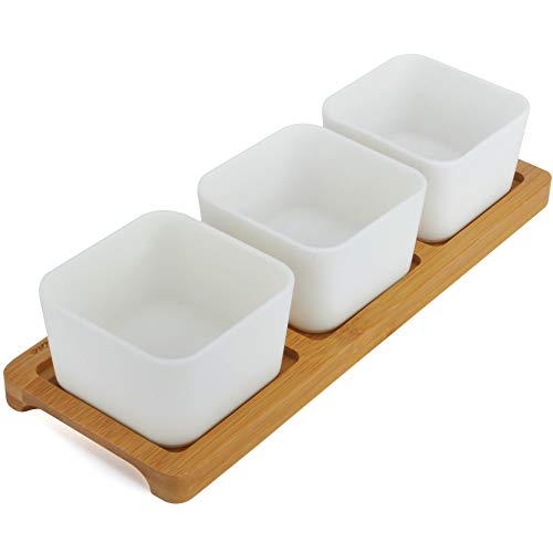 NiceHomeLine Snack Bowls – Small Silicone Bowl with Bamboo Tray - Salsa Bowls