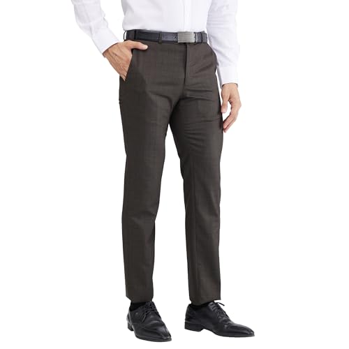 Image of Raymond Men's Slim Fit Checks Pattern Poly Viscose Blend Flat Front Formal Trouser