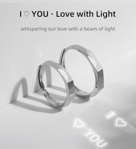 I LOVE YOU Projection Couple Rings Set, Adjustable Sterling 925 Silver for Couples, Matching Promise Rings for Him and Her, Engagement or Wedding Set3