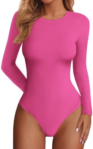 PRETTYGARDEN Bodysuits for Women 2025 Fall Long Sleeve Shirts Slim Fitted Basic Ribbed Layering Tops Fashion Winter Clothing