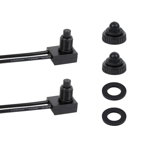 Wuyaoyao 2PCS 12V Waterproof Push Button Switch, KP-107 On/Off SPST Switch with 4 Inch Lines, Black Wired On/Off Switch for Car RV Motorcycle Bathroom Fan, Replacement Part Car Accessories (2PCS)