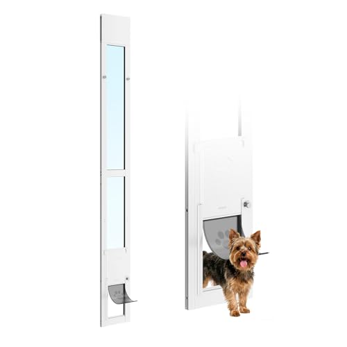 VEVOR Chatière pour Porte Coulissante en Verre, Porte pour Chiens et Chats, Hauteur Réglable de 1927 à 2049 mm, Cadre en Alliage d'Aluminium avec Charnière...