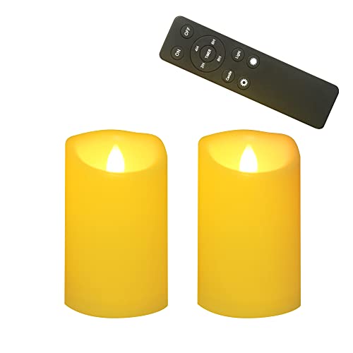 Image of CANDLE CHOICE Outdoor Battery-Operated Flameless Candles with Remote Timer Waterproof Flickering Plastic Electric LED Pillar Lights for Lantern Patio Garden Wedding Halloween Christmas 3 inchx5 inch 2 Pack