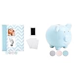 Pearhead Baby Growth and Savings Bundle - Memory Book & Light Blue Piggy Bank